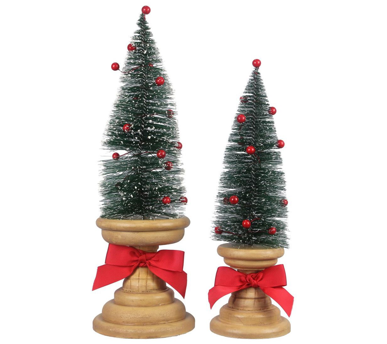 Young's Table Christmas Bottlebrush Tree on Ped estal, S/2