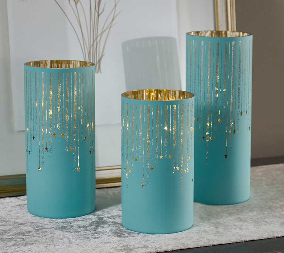 Set of 3 Illuminated Starry Night Hurricanes by Valerie