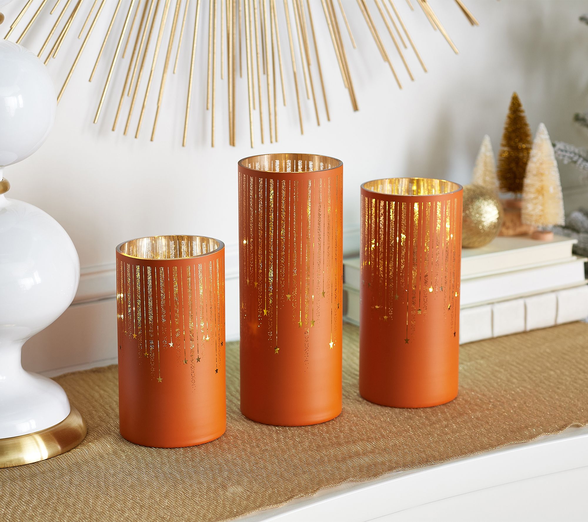 Set of 3 Illuminated Starry Night Hurricanes by Valerie