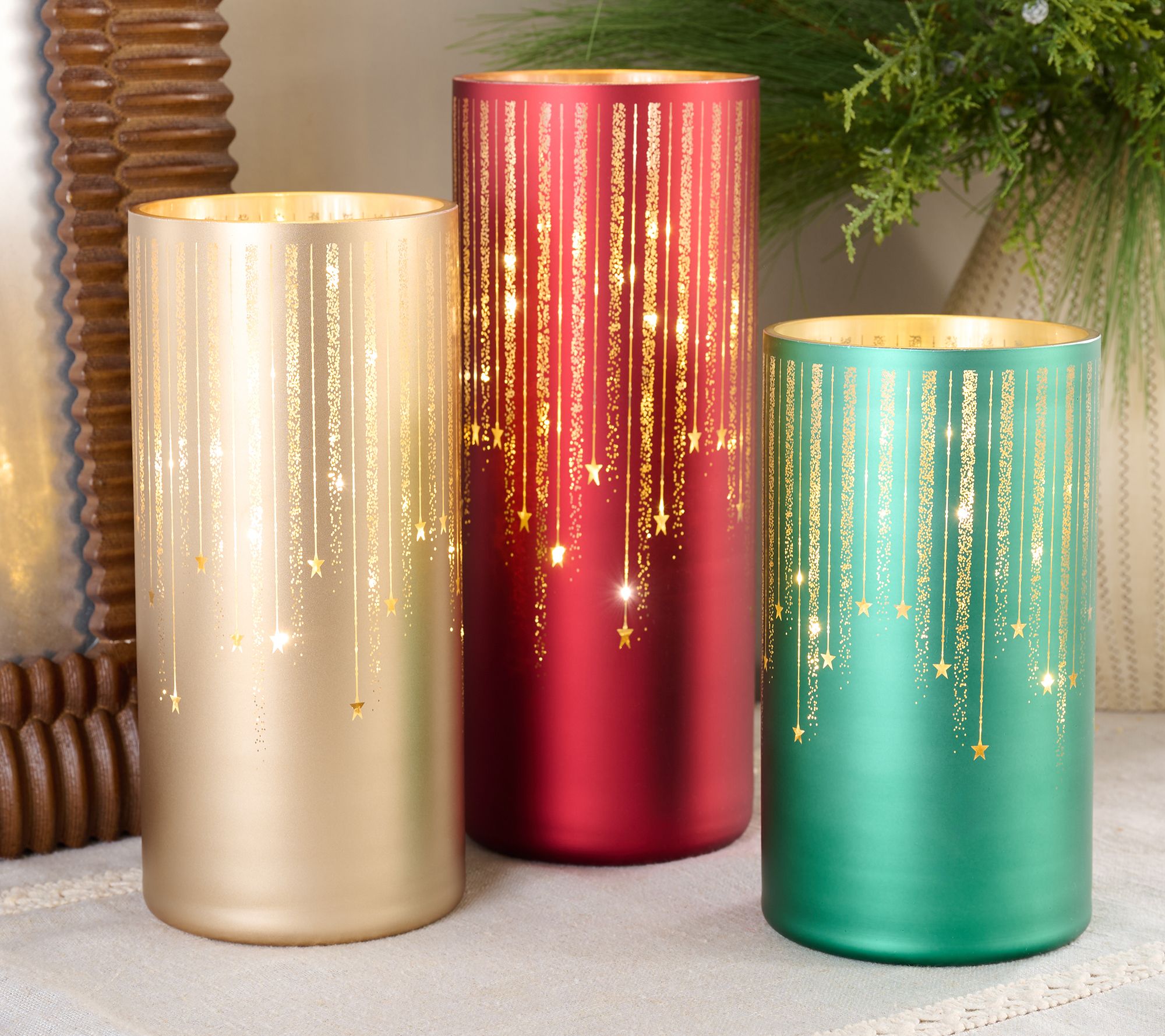 Set of 3 Illuminated Starry Night Hurricanes by Valerie