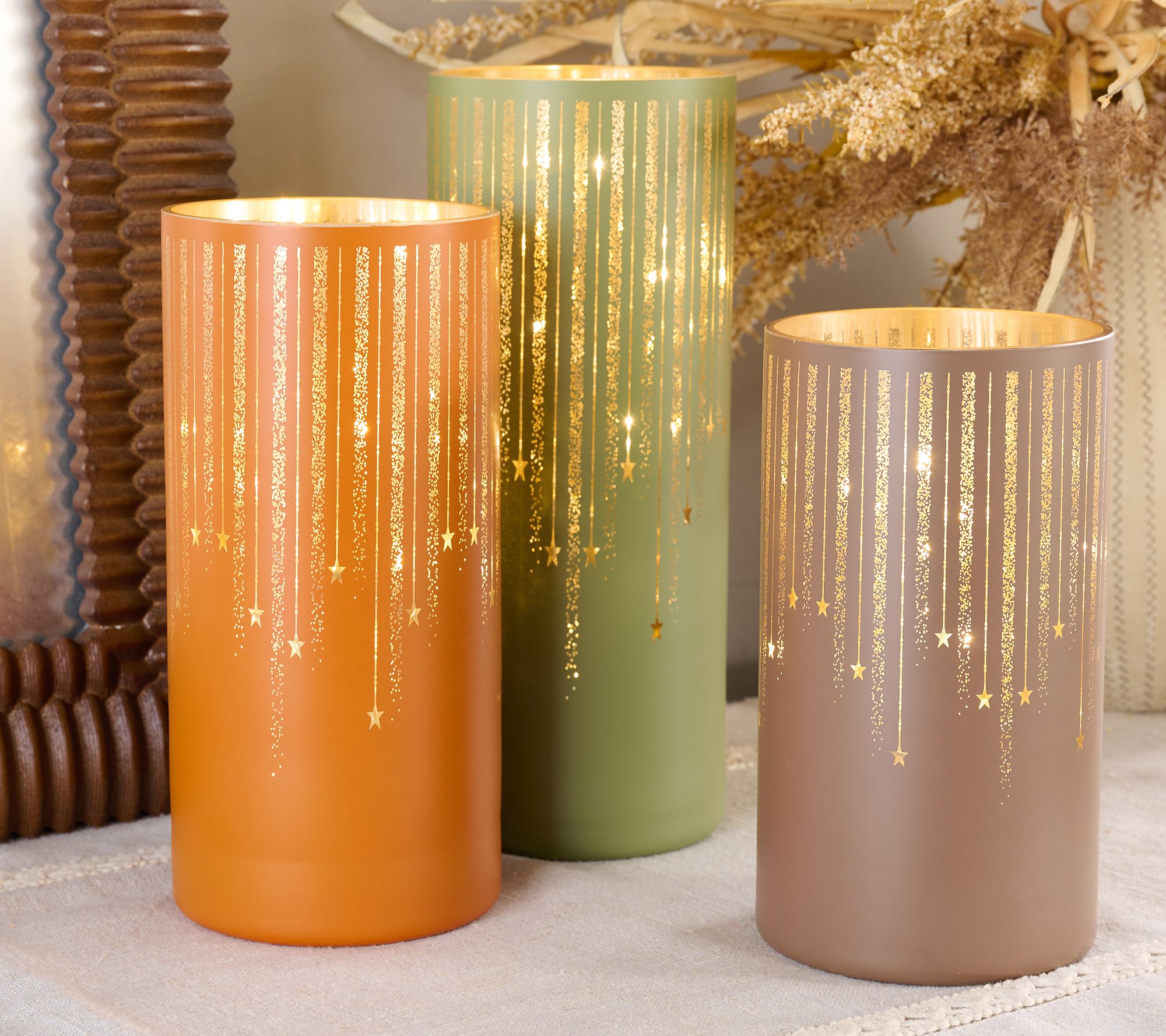 Set of 3 Illuminated Starry Night Hurricanes by Valerie