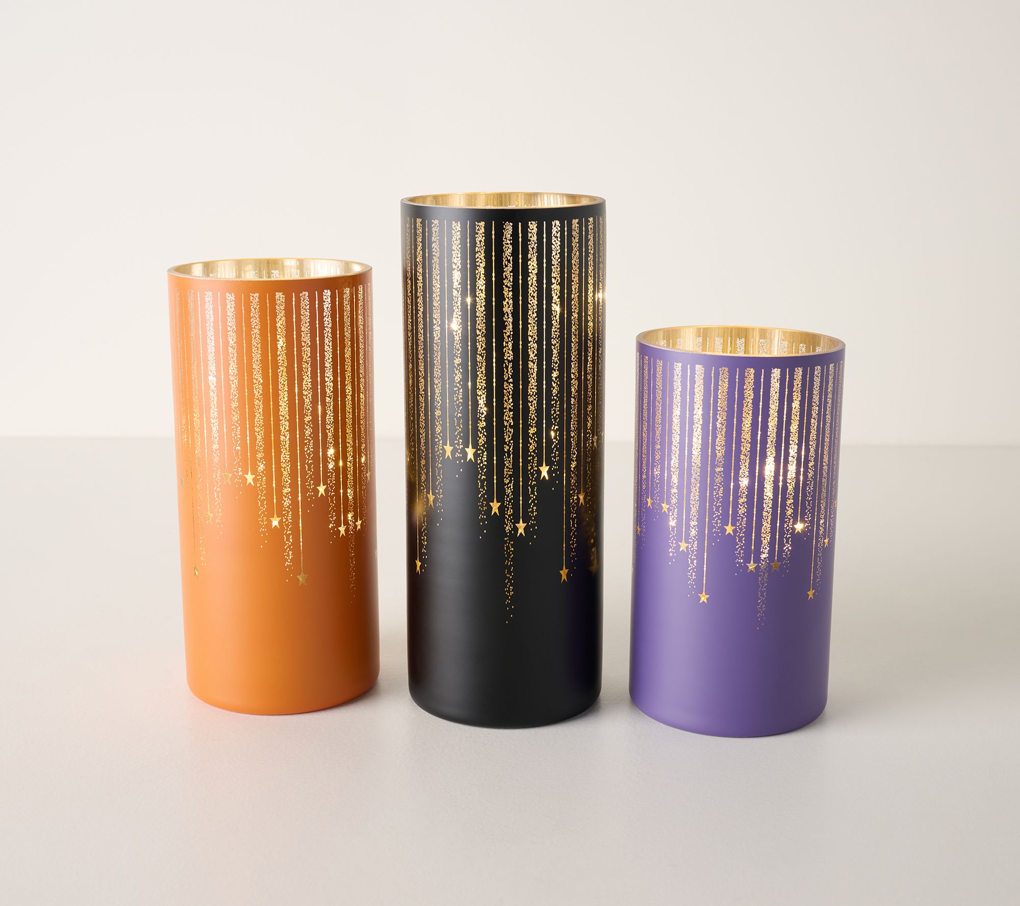 Set of 3 Illuminated Starry Night Hurricanes by Valerie