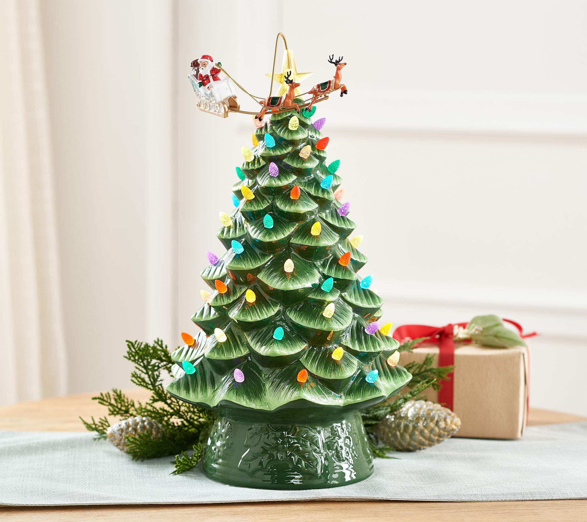 Mr. Christmas LED Green Nostalgic Ceramic Christmas Tree 14 in