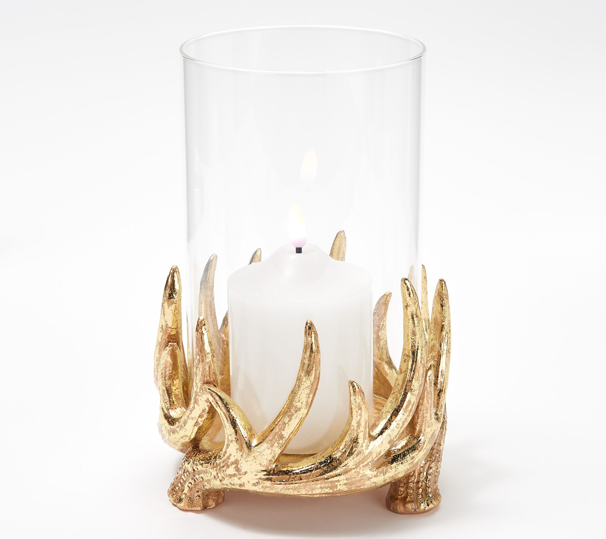 "As Is" Scott Living Antler Hurricane with LED Flameless Candle