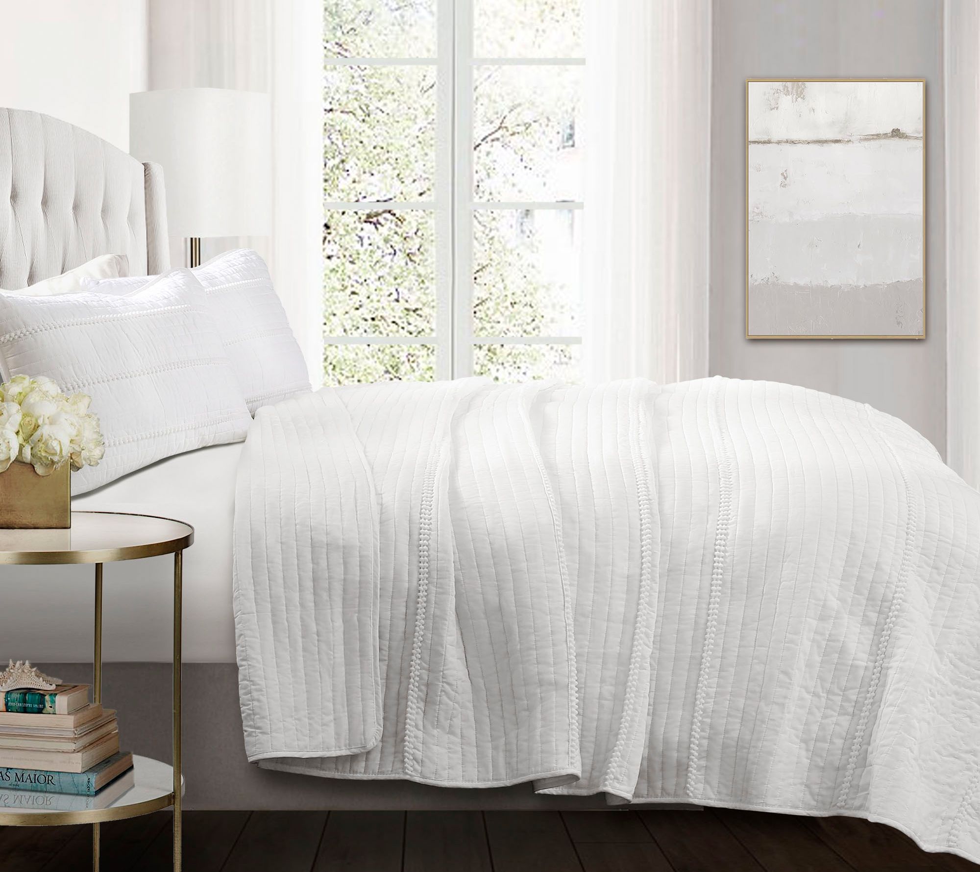 Pom Pom Stripe 3 Piece King White Quilt Set Bylush Decor Qvccom