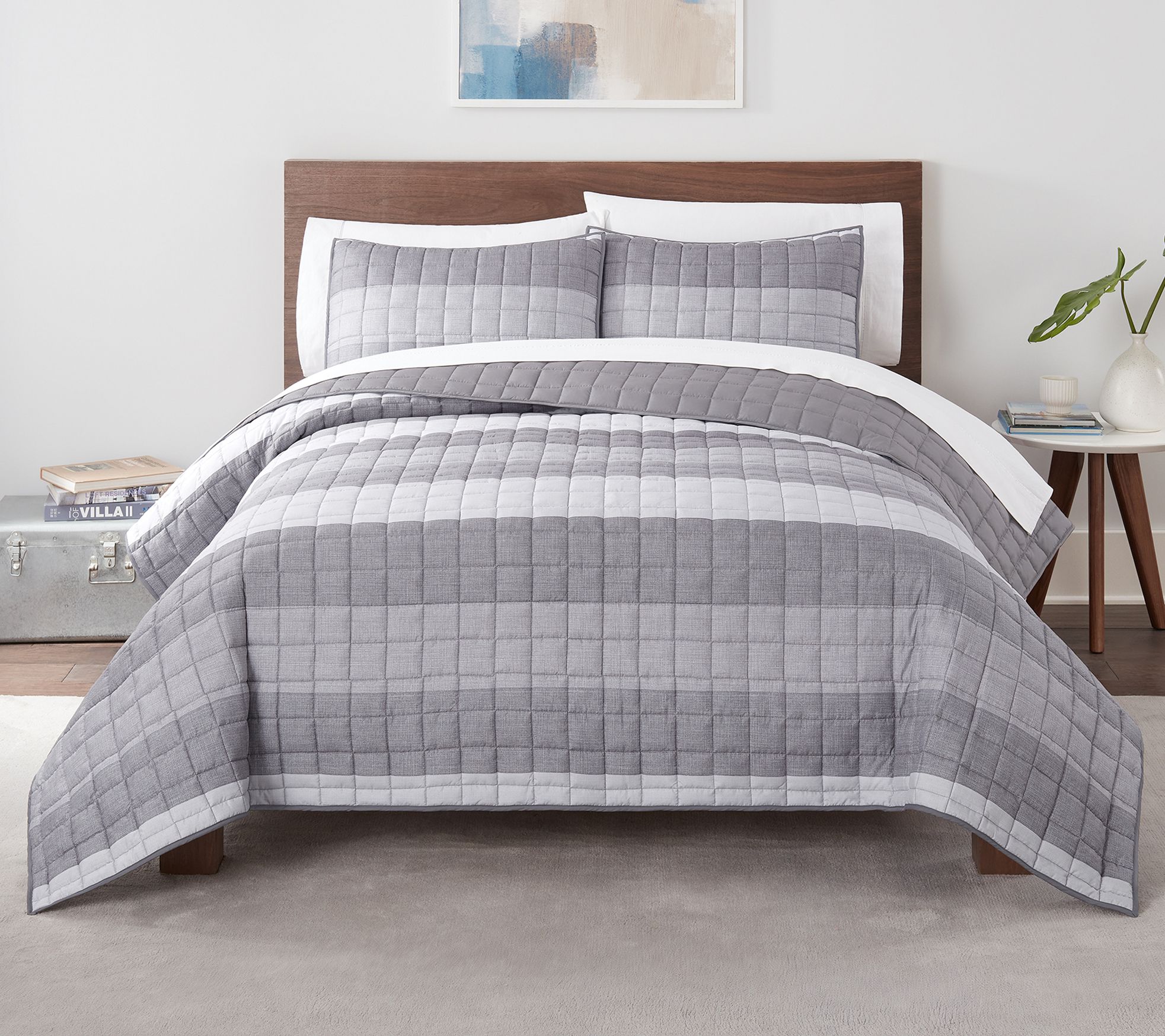 Serta Simply Clean Antimicrobial Solid 3 Piece Duvet Set, Grey, Full/Queen, Gray