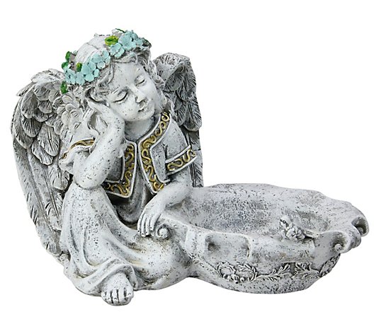 Northlight Gray Resting Angel Bird Feeder Statue