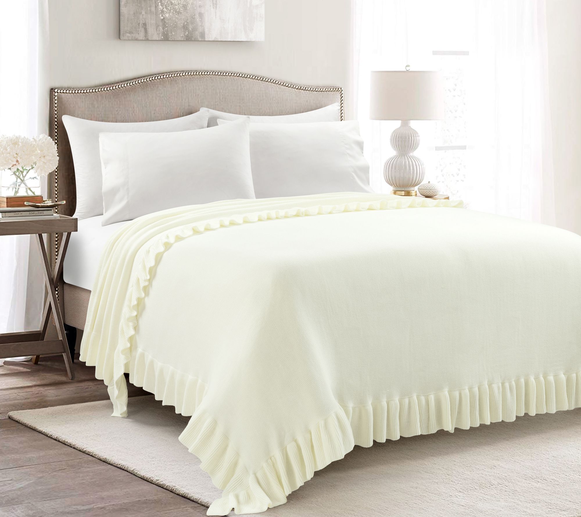 Lush Decor Reyna Soft Knitted Ruffle Blanket/Coverlet