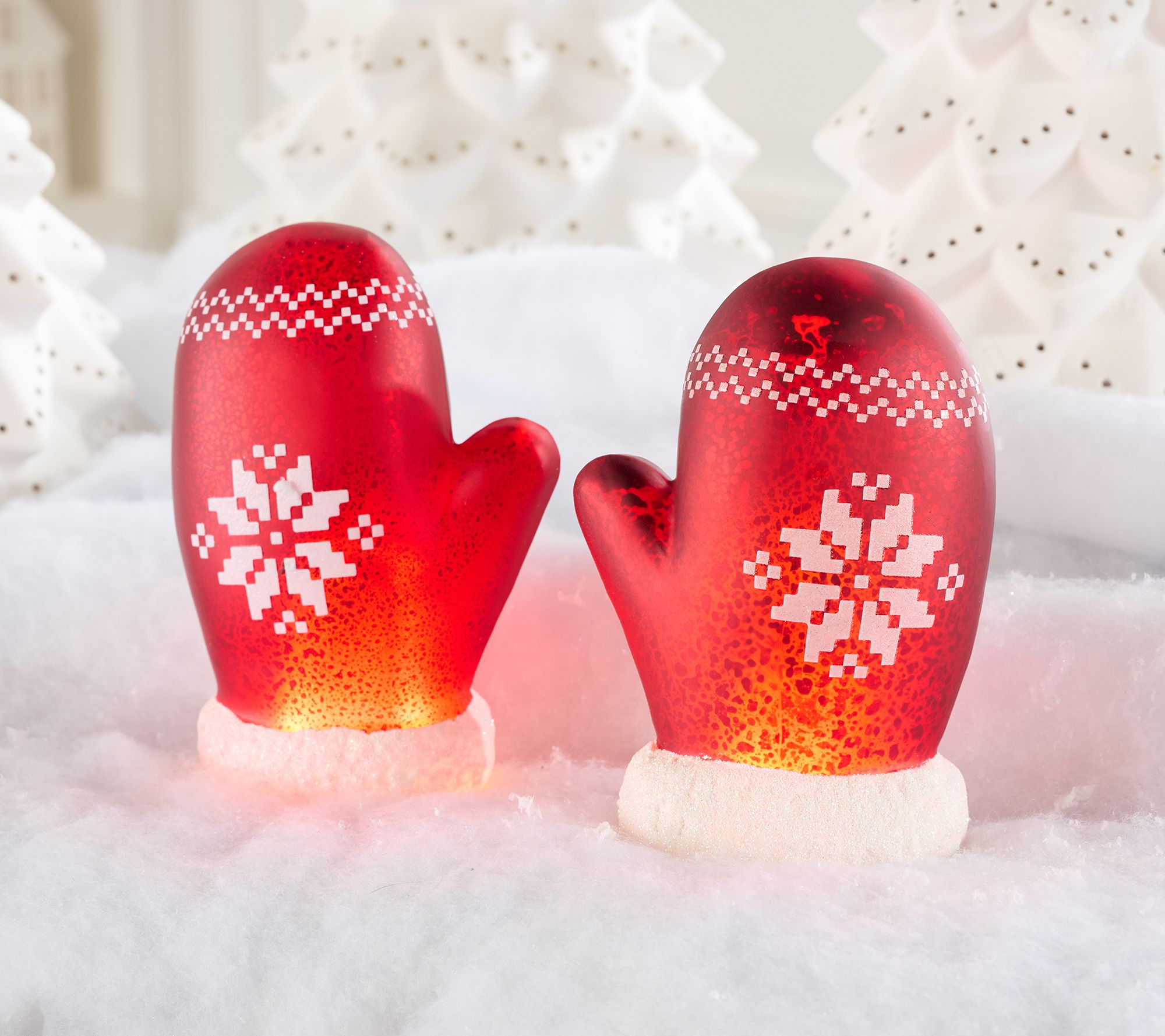 Set of 2 Illuminated Mercury Glass Winter Mittens by Valerie