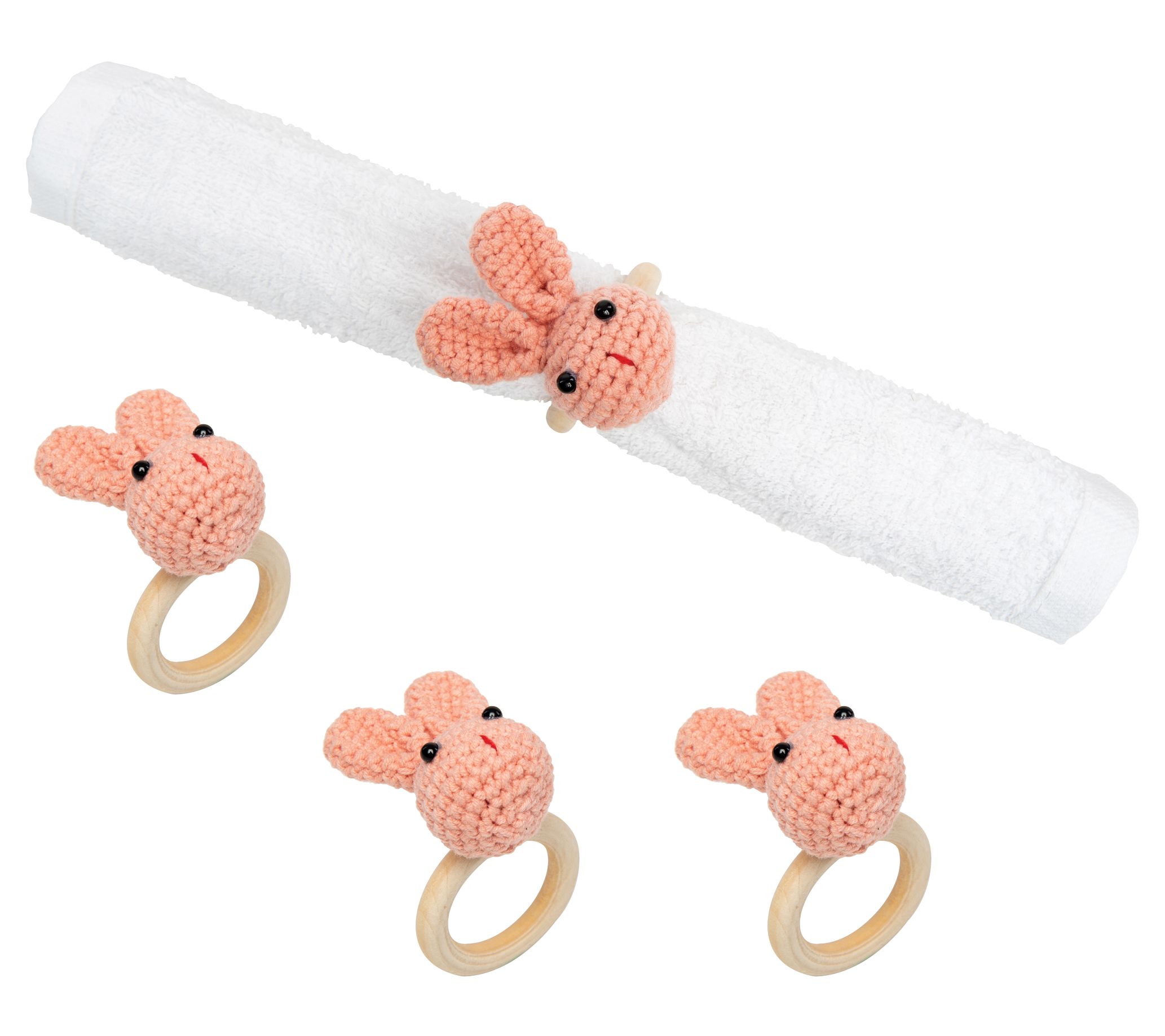 Pink Knitted Bunny Napkin Ring, Set of 4 by Valerie