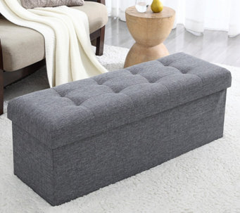 Ornavo Home Foldable Tufted Linen Large Storage Ottoman Bench