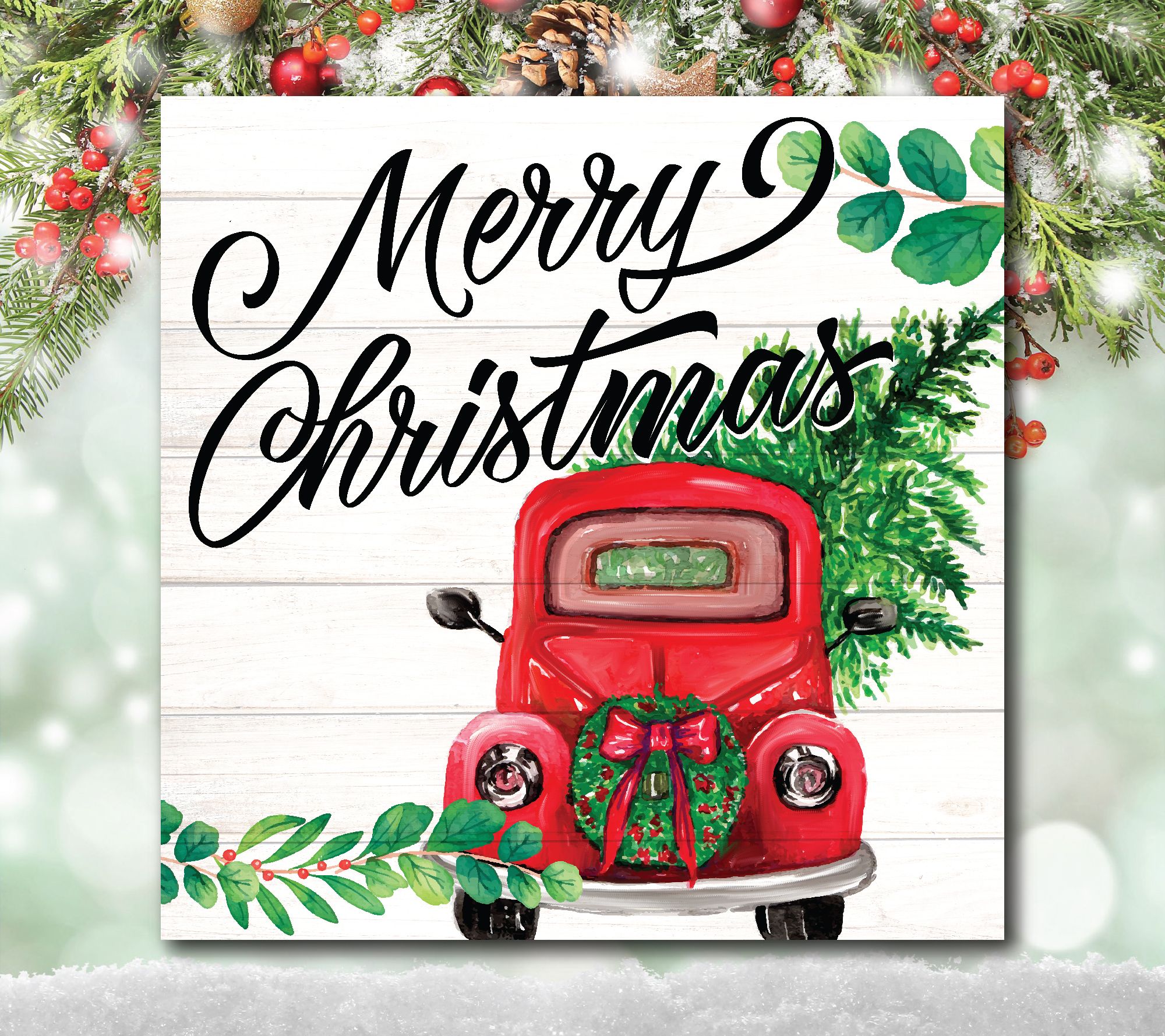 Courtside Market Red Christmas Truck 16x16 Canv as Wall Art
