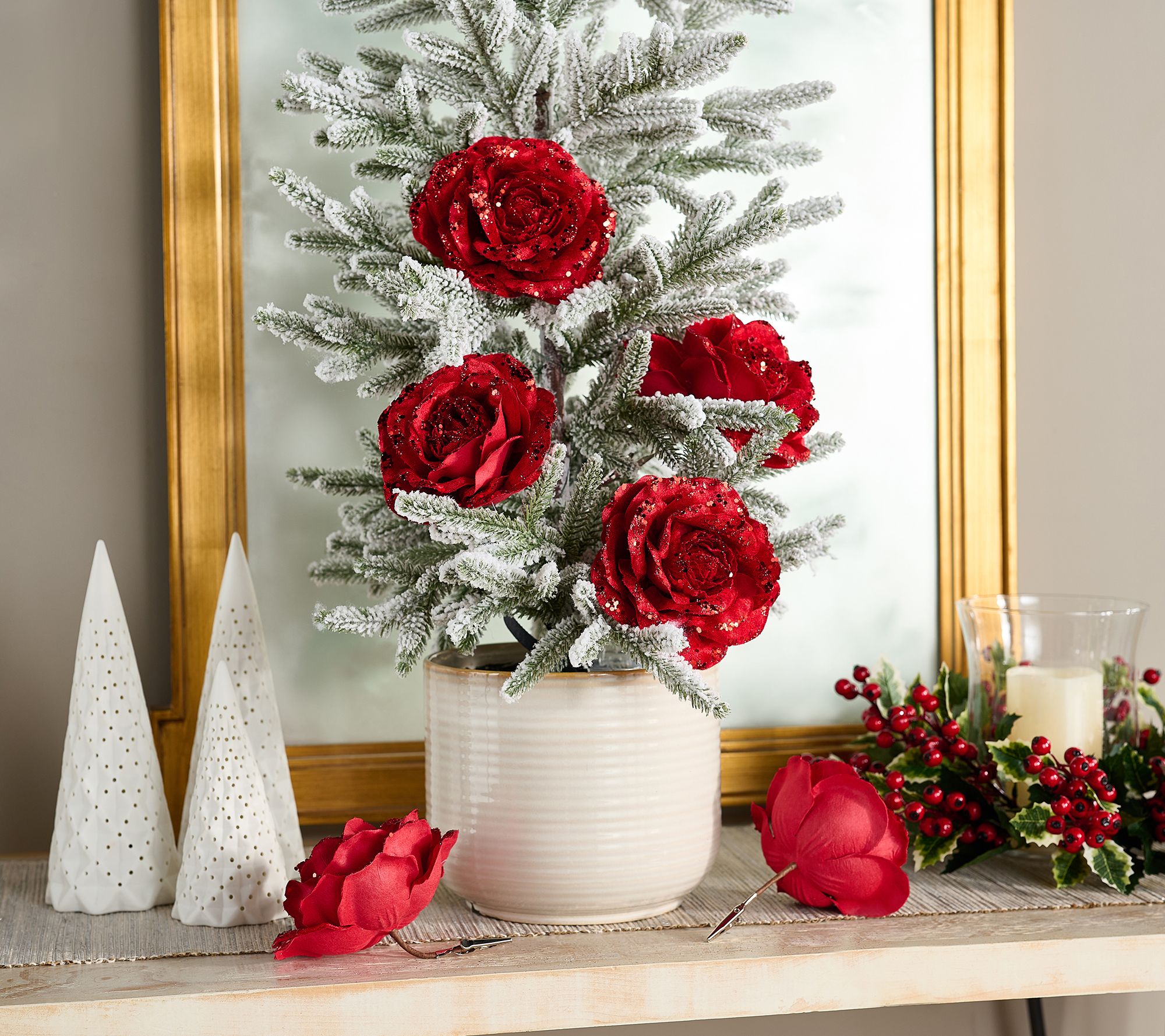 Set of 6 Glistening Rose Clips by Valerie