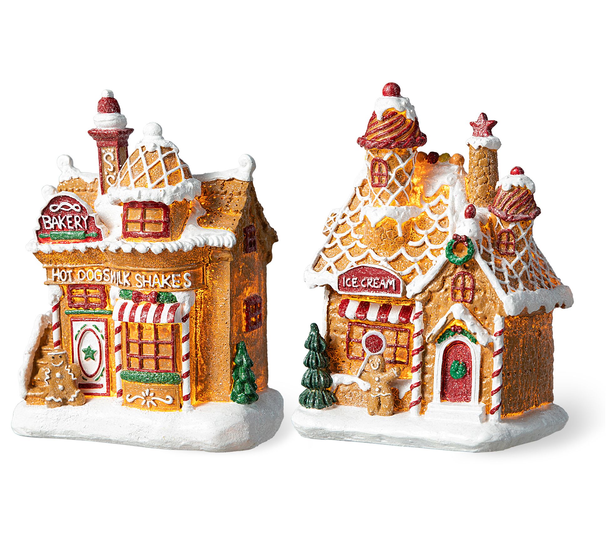 Glitzhome Lighted Christmas Gingerbread HousesTable Decor S/2