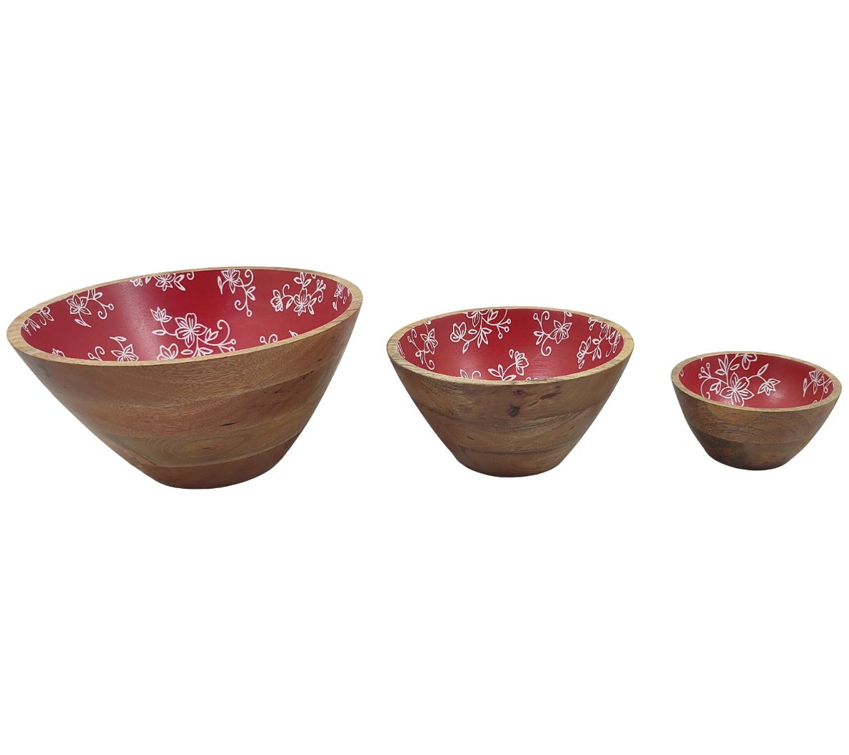 "As Is" Temp- tations Floral Lace Set of (3) Mango Wood Bowls