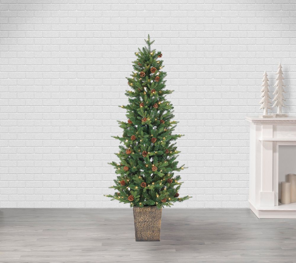 6 ft Prelit Warm White LED Potted Natural Cut G eorgia Pine by