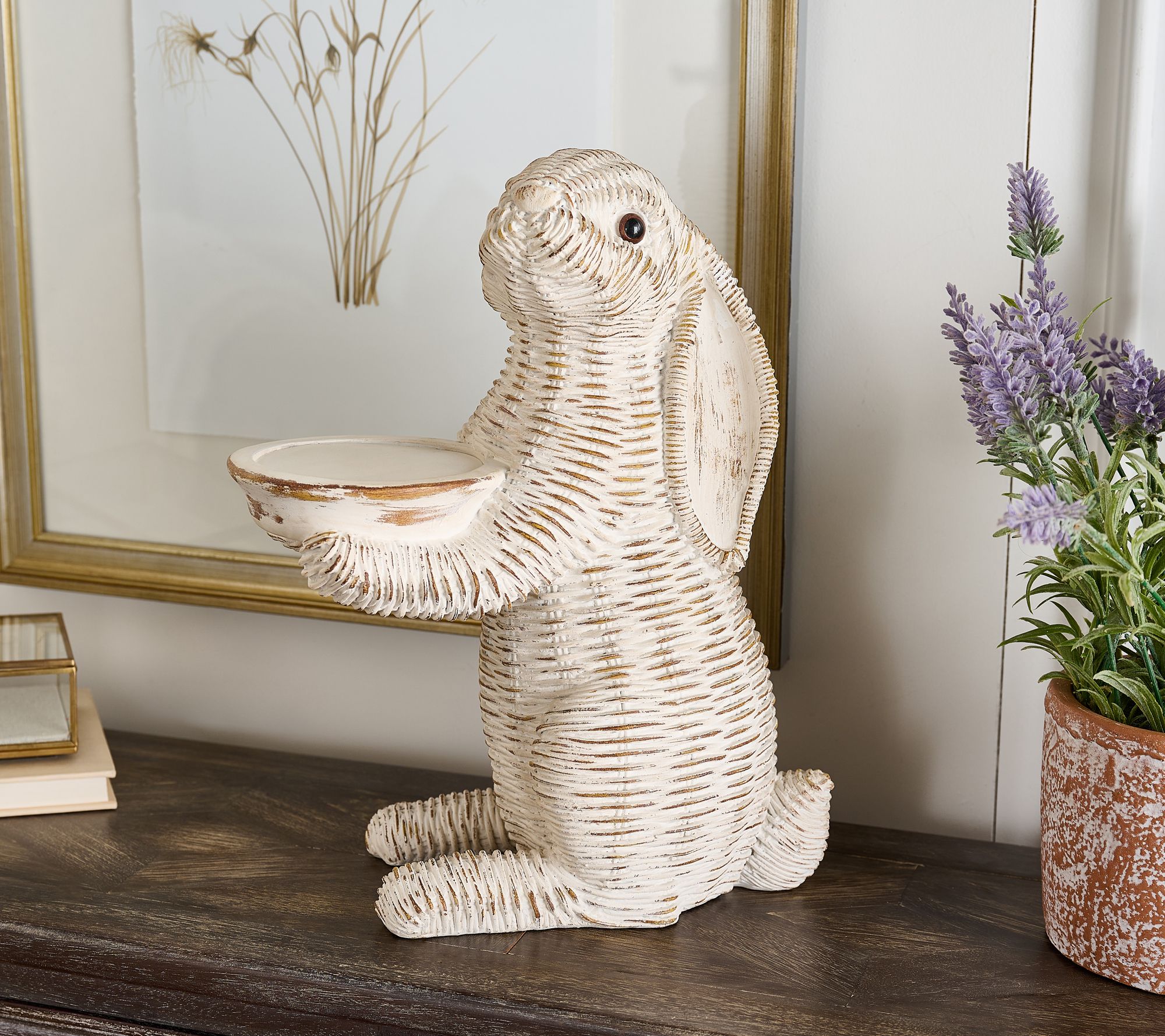 14" Wicker Bunny Figure with Lift By Valerie