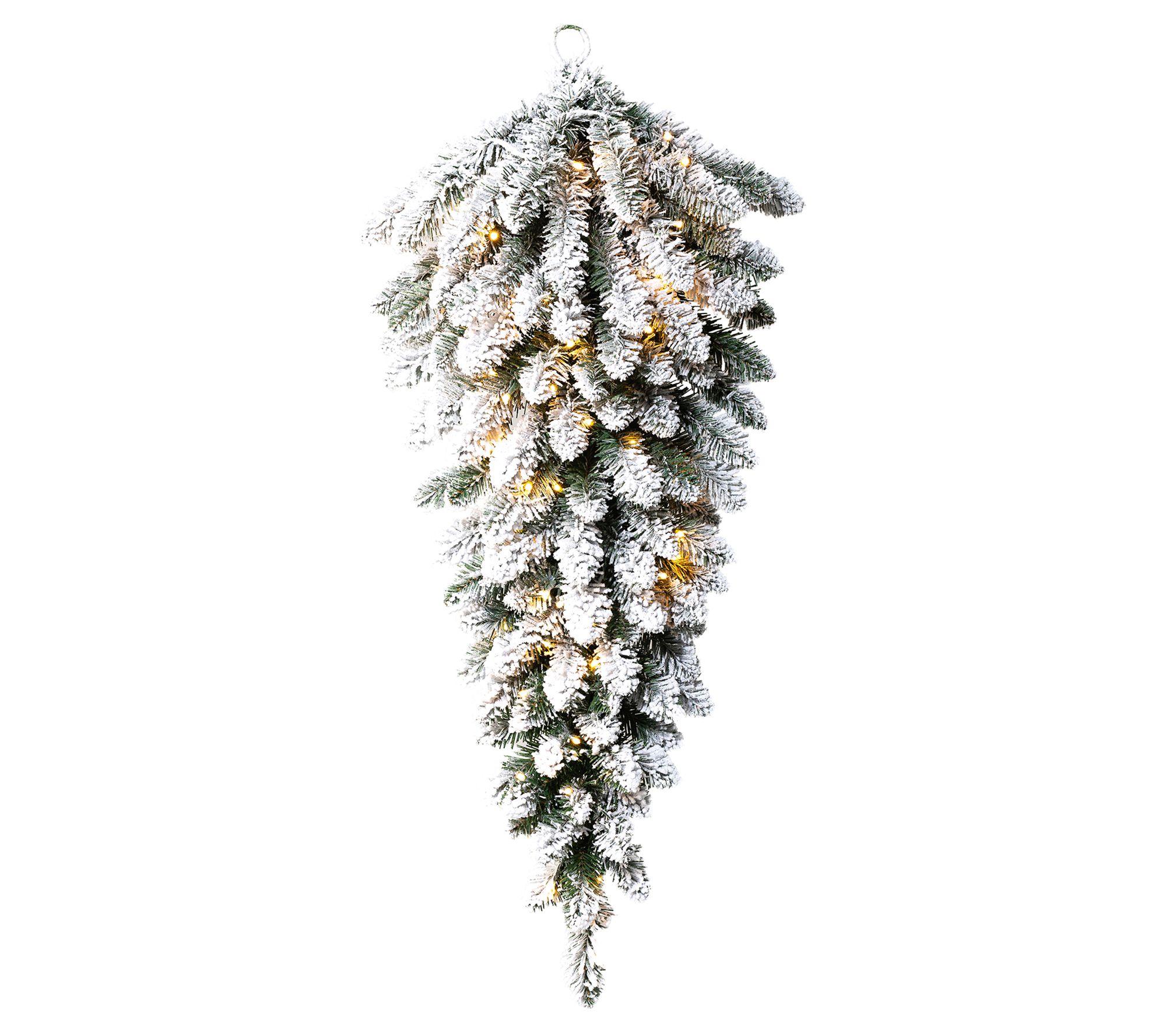 Glitzhome 3' Pr e-Lit Flocked C hristmas Teardr op Swag W/ Time