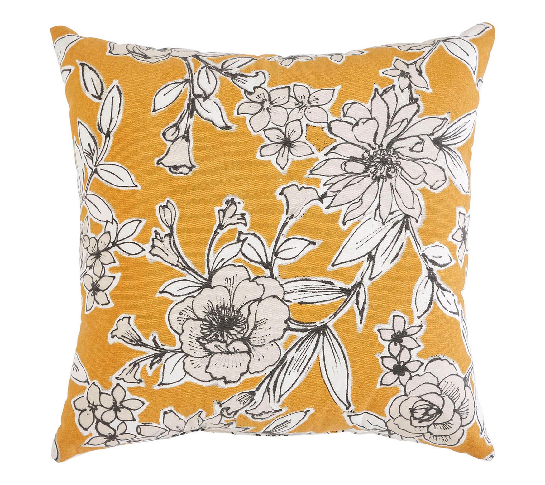 Indigo Ink 20" x 20" Yellow Floral Boho CottonDecorative Pill