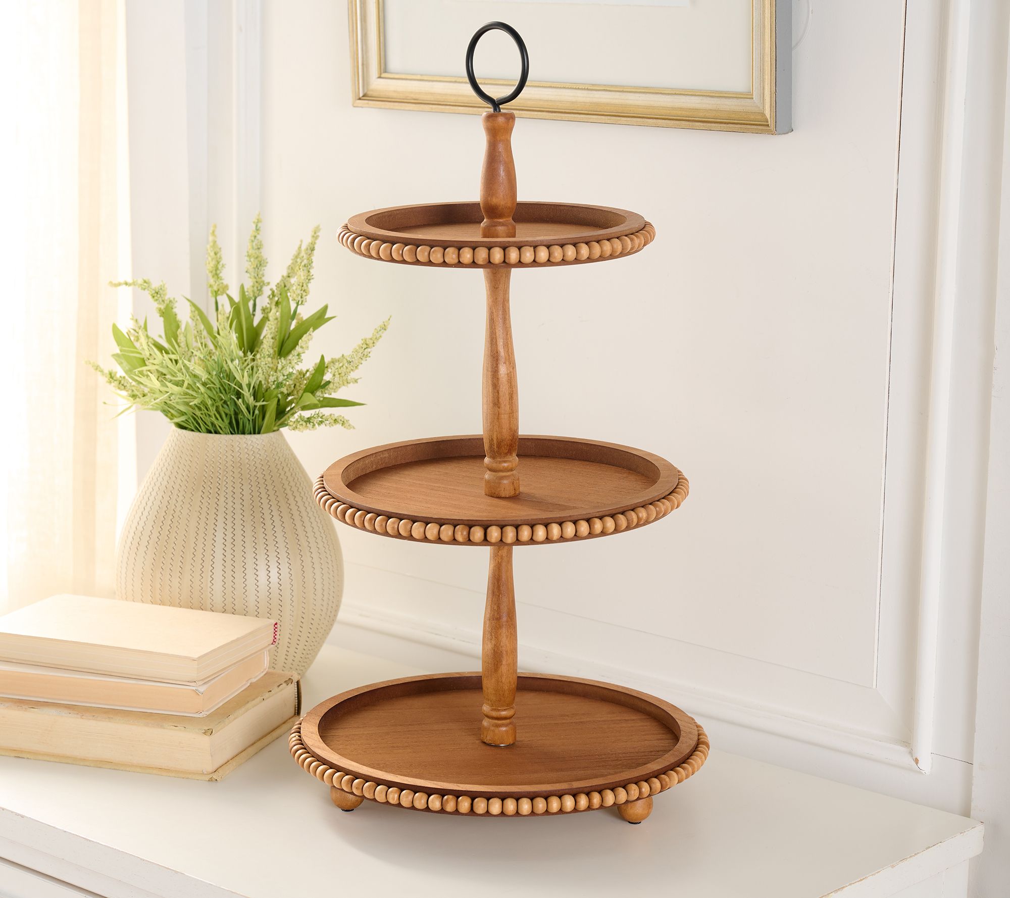 ShWk 9/15 3-Tier Wood Tray with Beaded Detail by Valerie