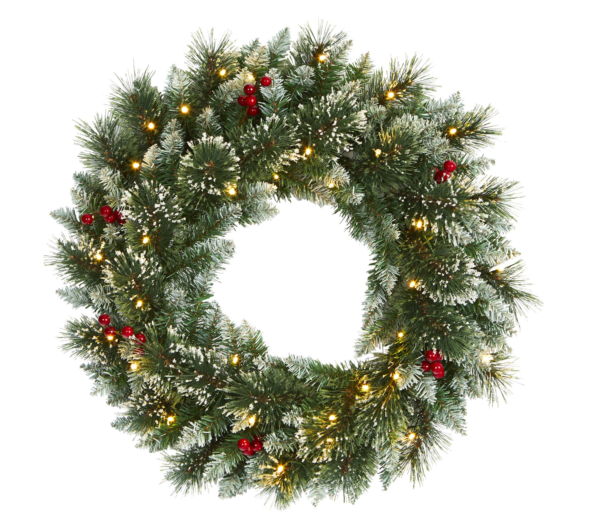 Nearly Natural 24" Frosted Swiss Pine Wreath with 35 Lights
