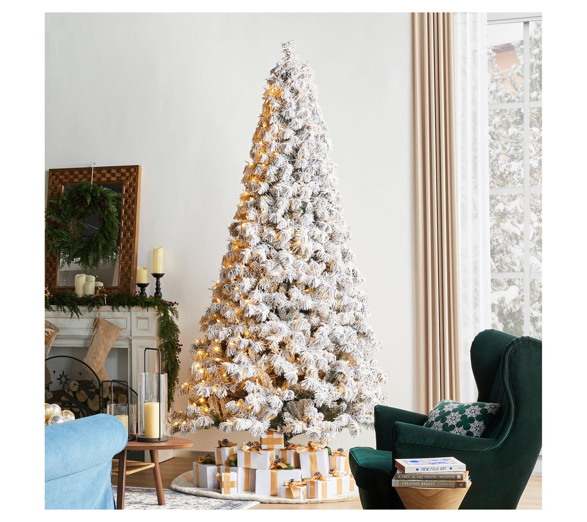 Glitzhome 9' LED Pre-Lit Flocked Spruce Faux Christmas Tree