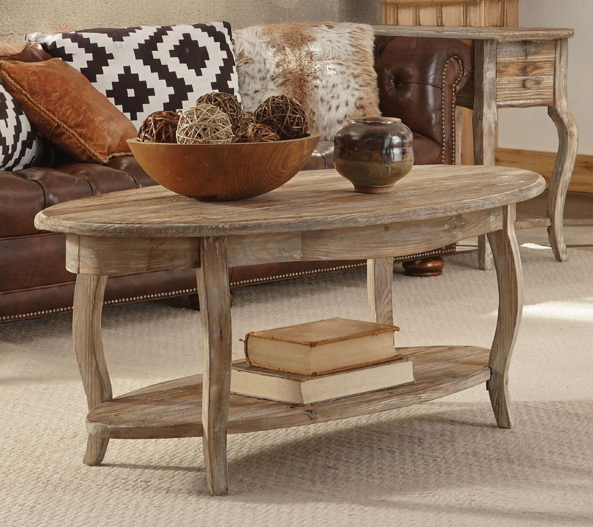 Alaterre Furniture Rustic Reclaimed Oval CoffeeTable