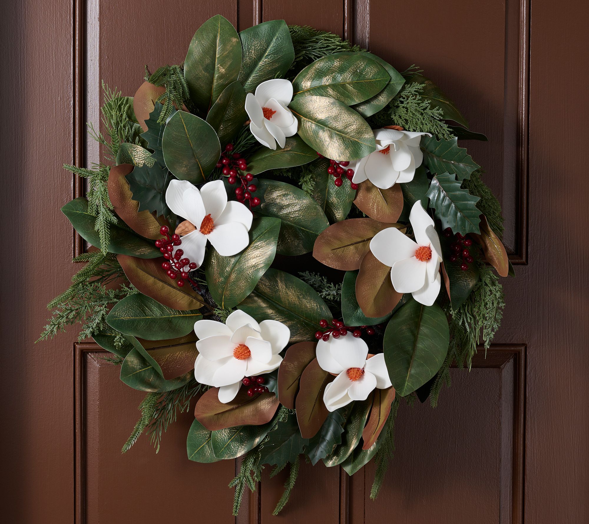 "As Is" 24" Magnolia and Pine Floral Holiday Wreath by Kim Gravel