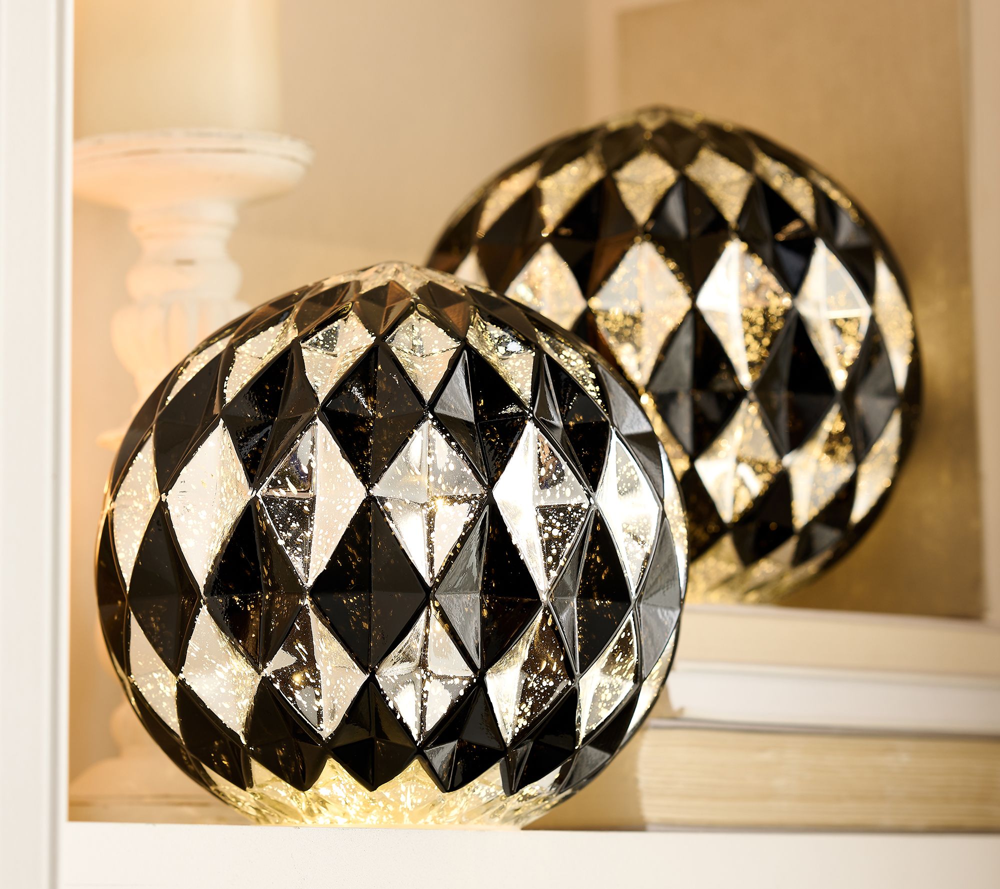 "As Is" Set/2 8" Illuminated Harlequin Spheres by Valerie