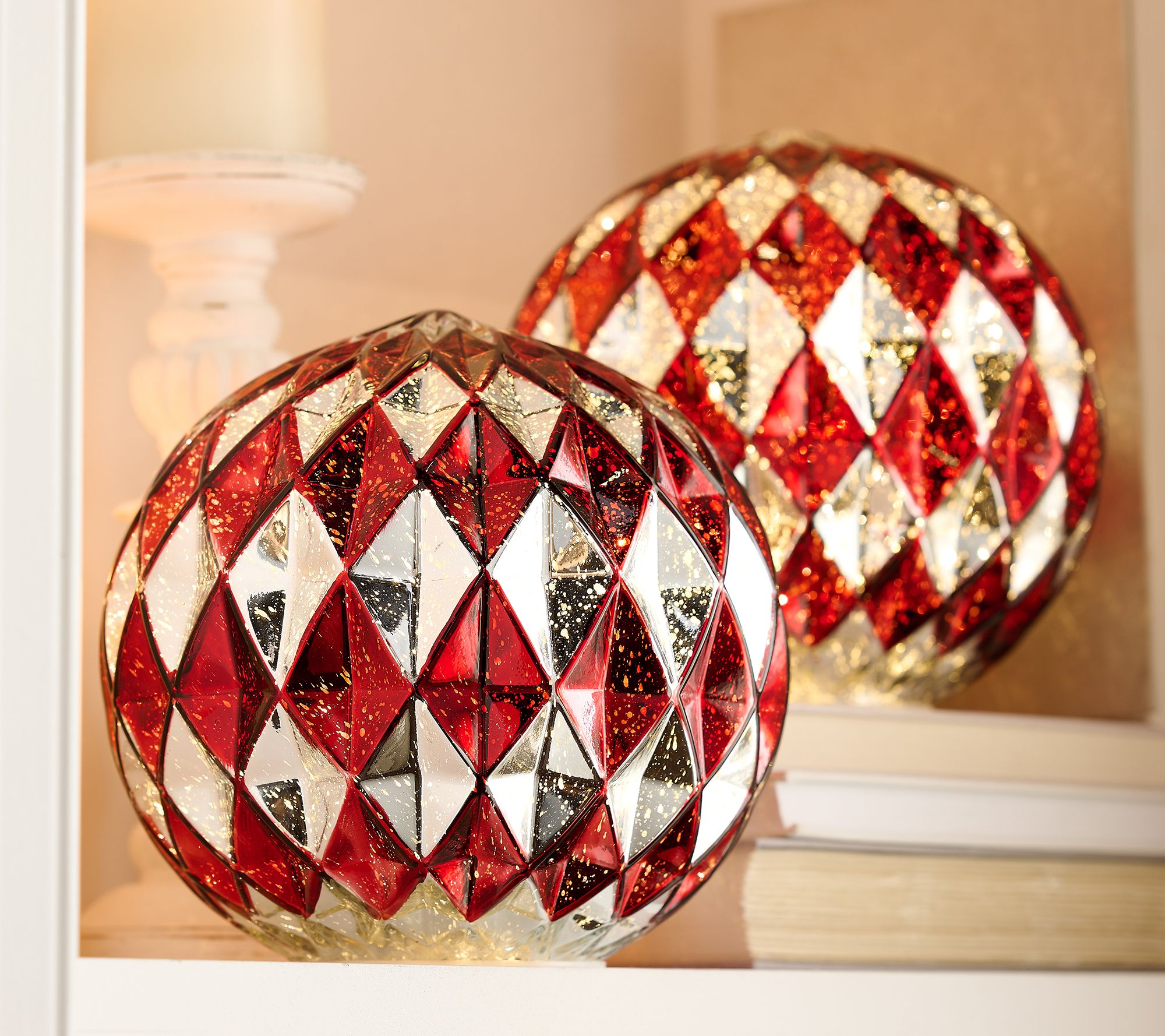 "As Is" Set/2 8" Illuminated Harlequin Spheres by Valerie
