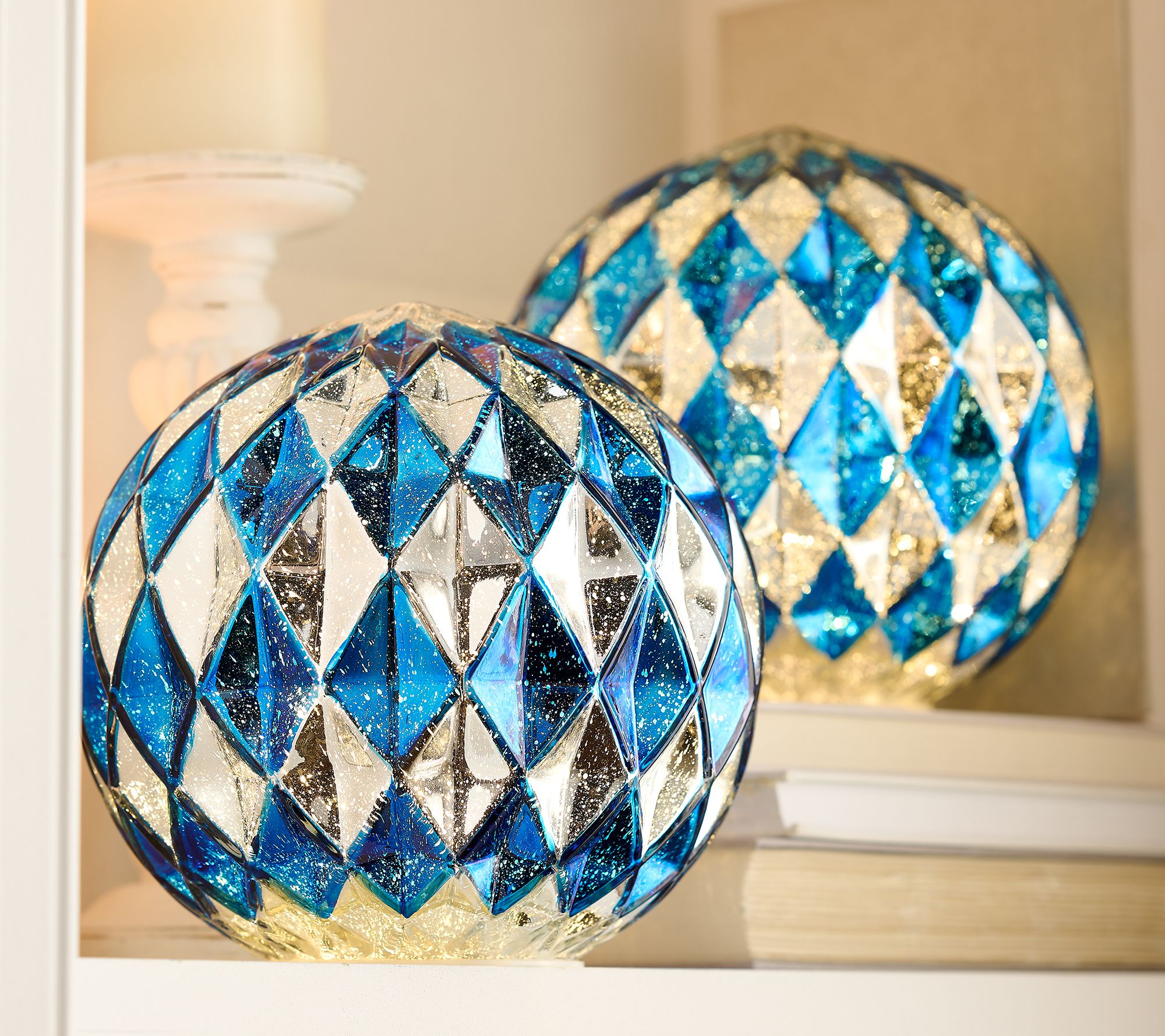 "As Is" Set/2 8" Illuminated Harlequin Spheres by Valerie