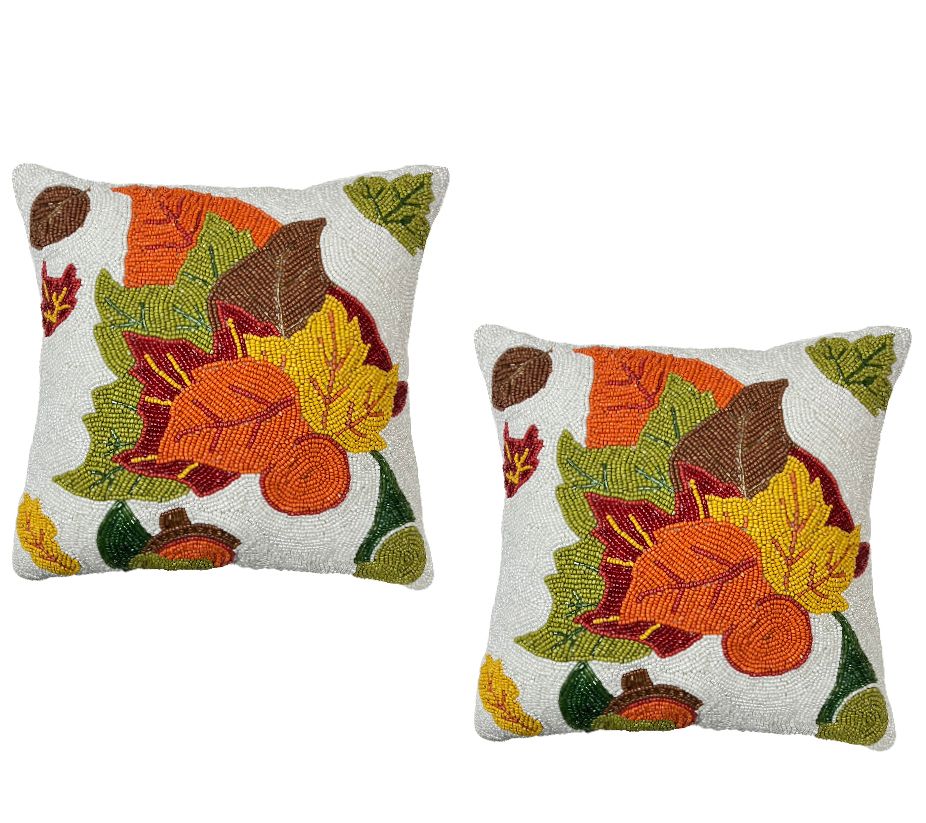 "As Is" Temp-tations Harvest Set of (2) 14" Beaded Pillows