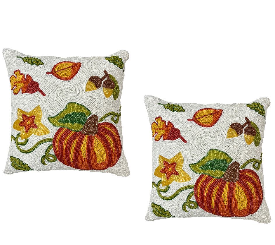 "As Is" Temp-tations Harvest Set of (2) 14" Beaded Pillows