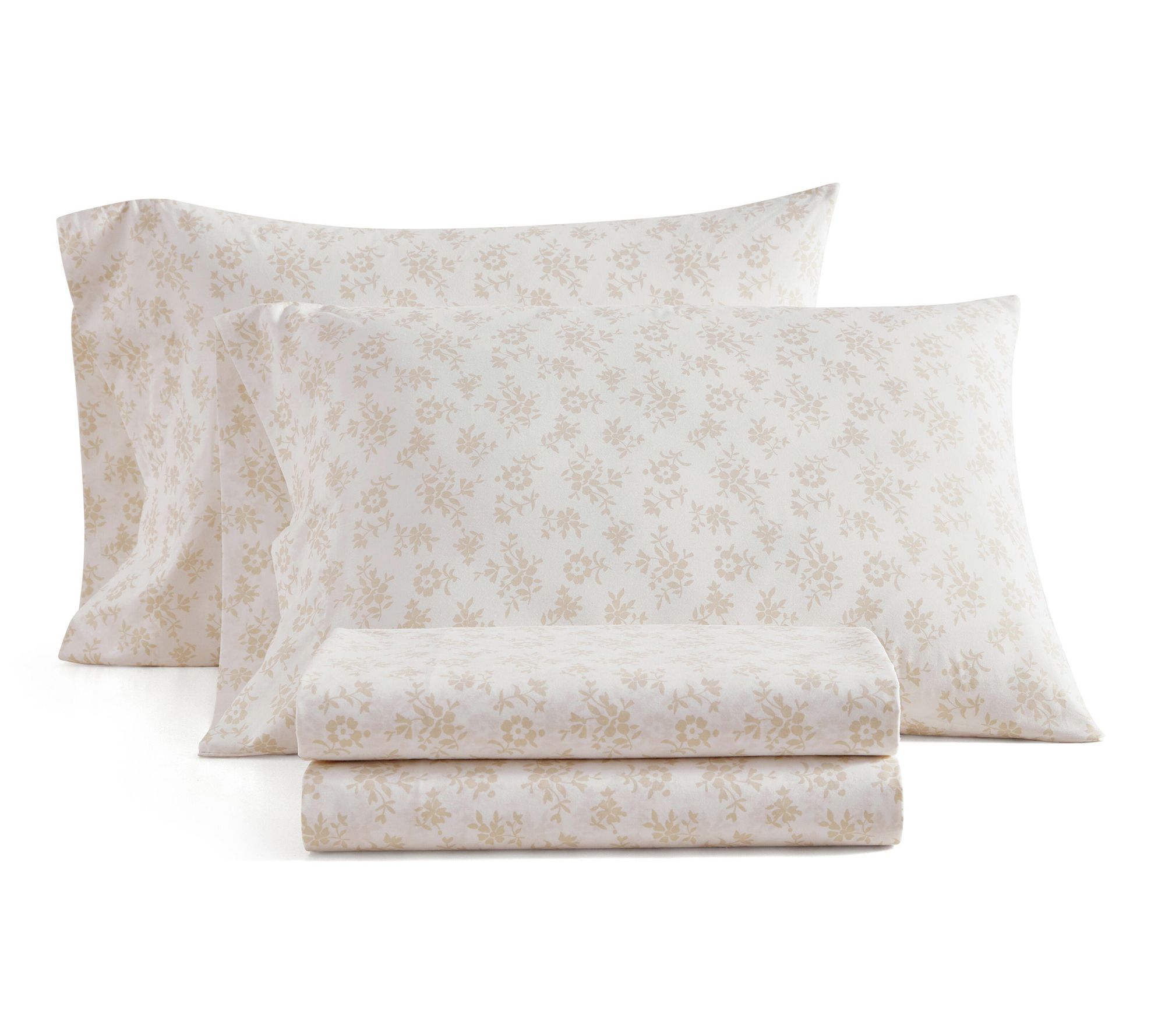 Martha Stewart Floral White/Beige Cotton Full Sheet Set