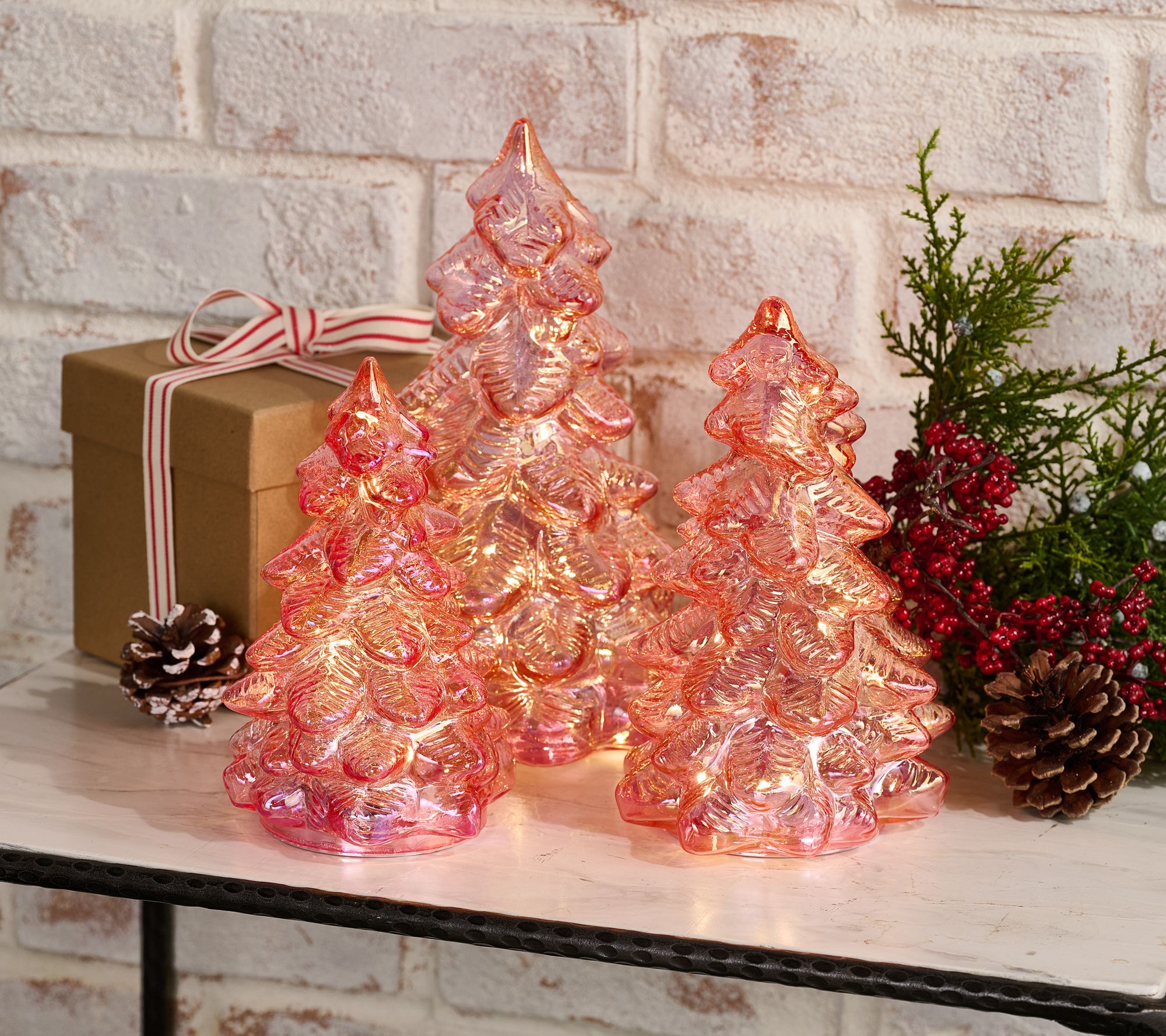 "As Is" Set of 3 Illuminated Iridescent Glass Trees by Valerie