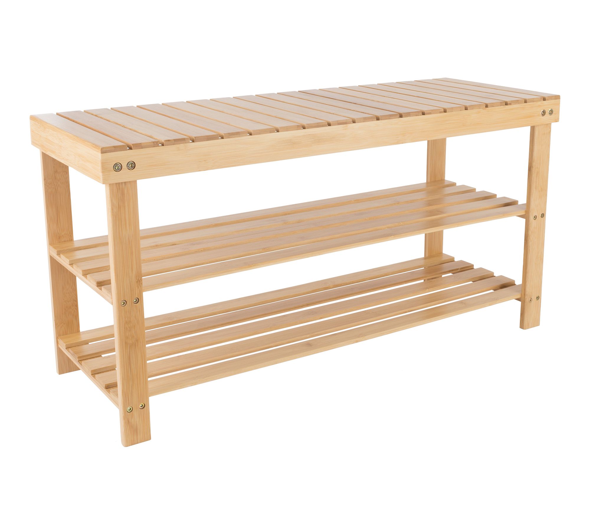 Lavish Home Shoe Storage Bench 2-Tier Bamboo Shoe Organization