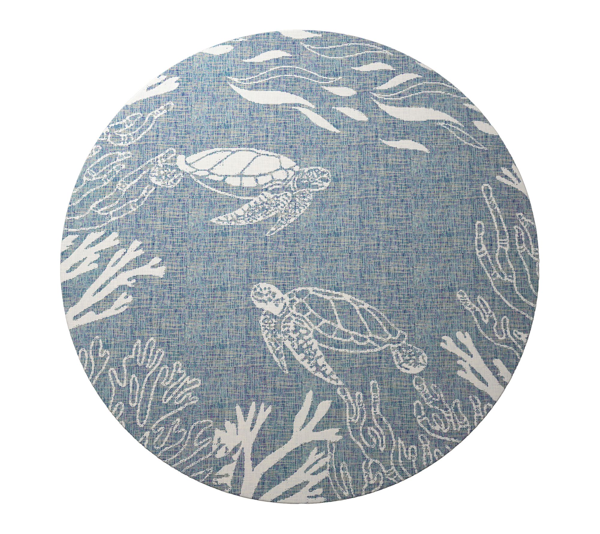 Ox Bay Sea Turtle Nautical Outdoor Rug, Aqua/White, 7'6" Round