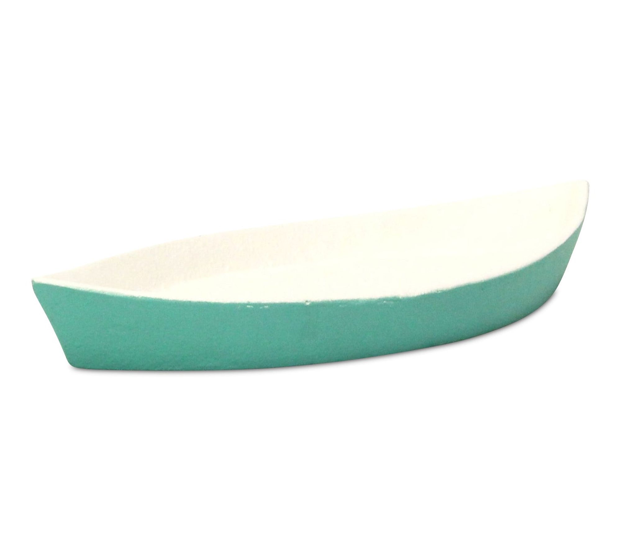 HomeRoots 10" Aqua And White Cast Iron Oval Boat Shaped Tray