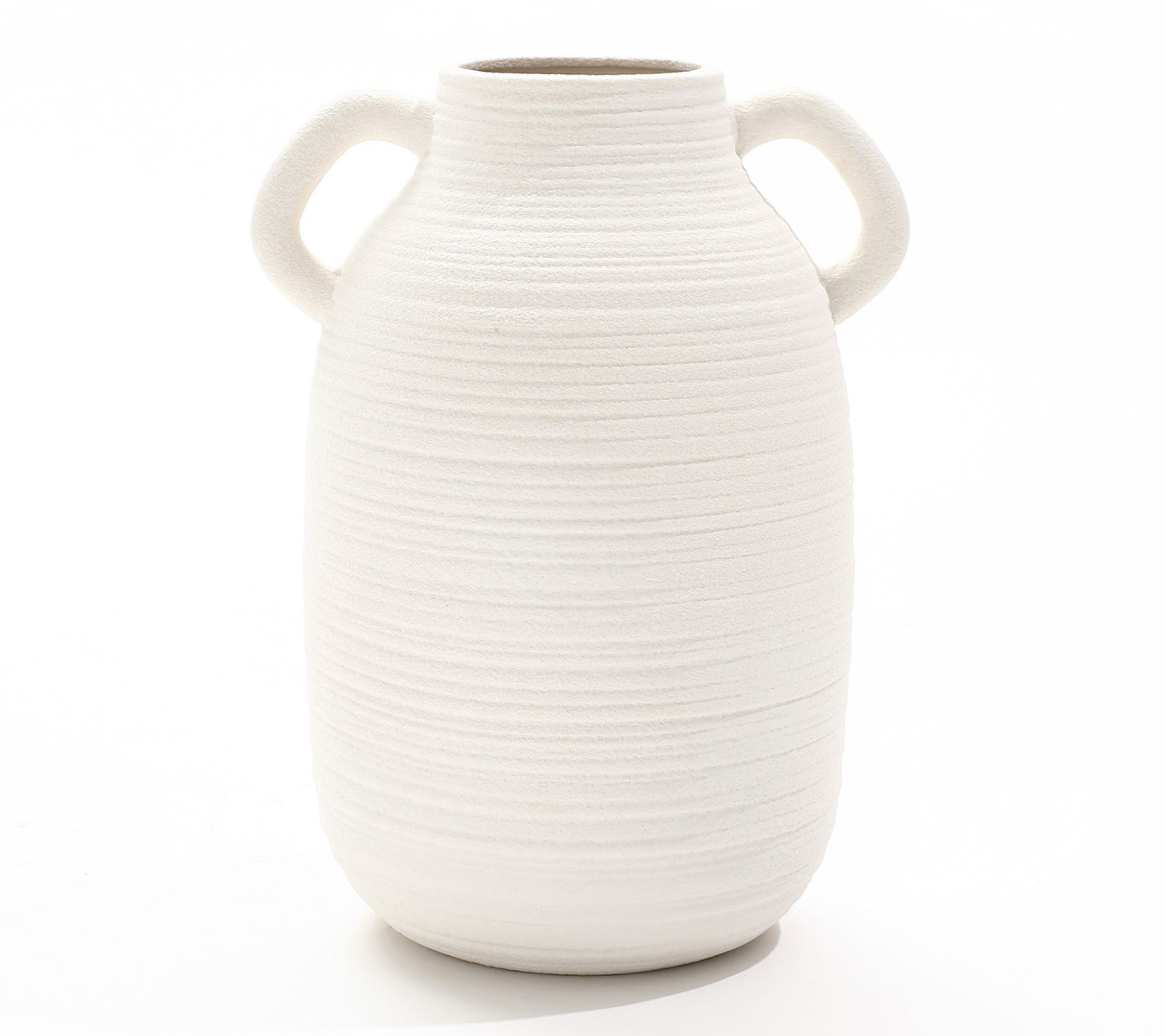 LuxenHome White Ceramic Jug 10.2" Tall Round Vase w/ Handles