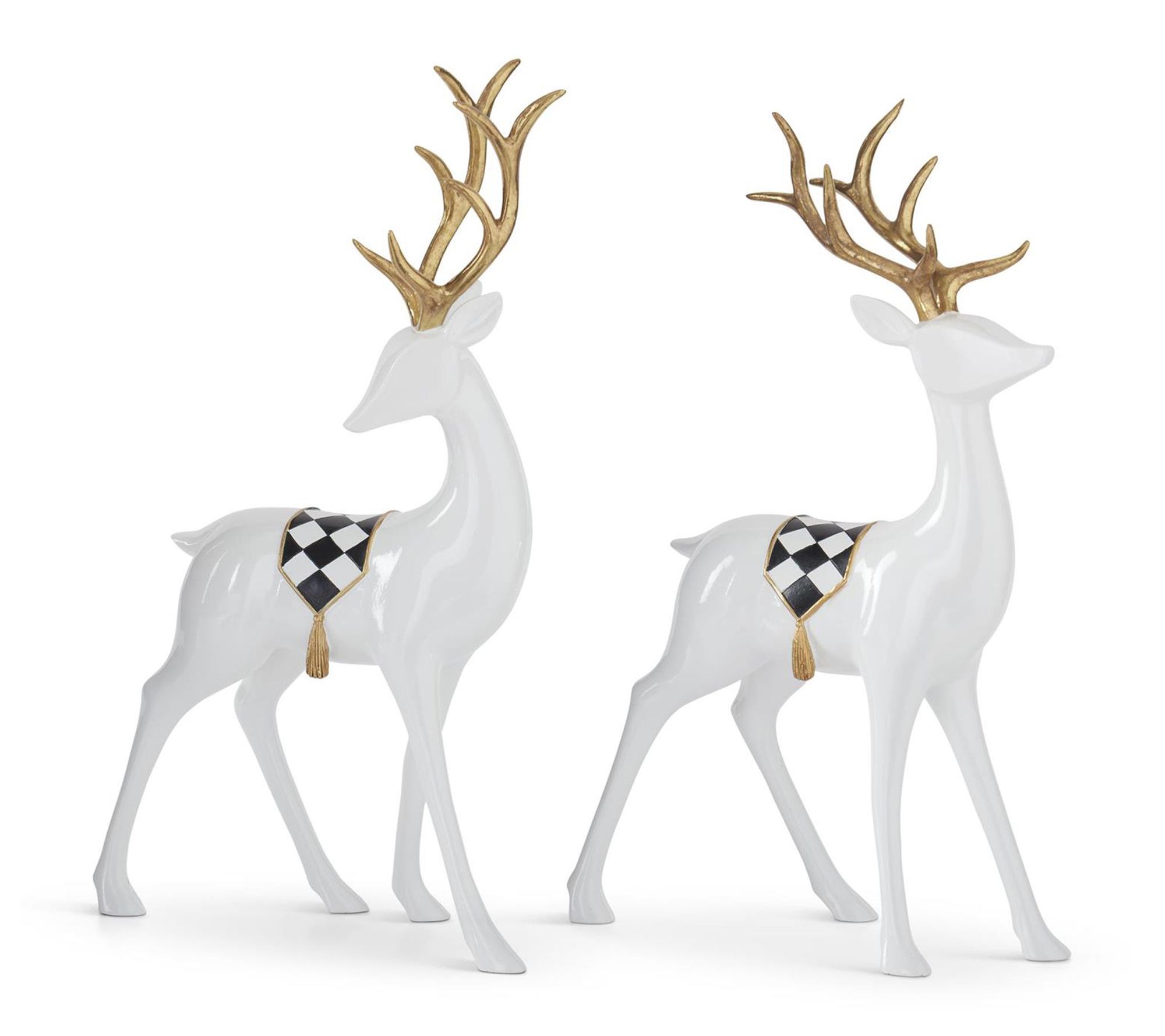 RC Home Decor -Elegant White,Black & Gold Reindeer Figurine Set
