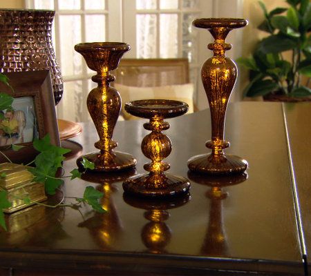 Set of 3 Lit Mercury Glass Pedestals with Timer by Valerie - QVC.com