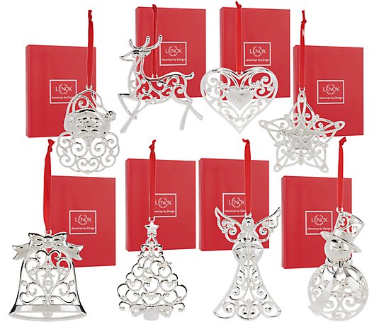 Lenox Set of 8 Silver Plated Ornaments with Gift Boxes