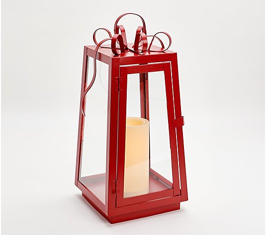 Candle Impressions 21.6" Metal Ribbon Lantern w/ Pillar