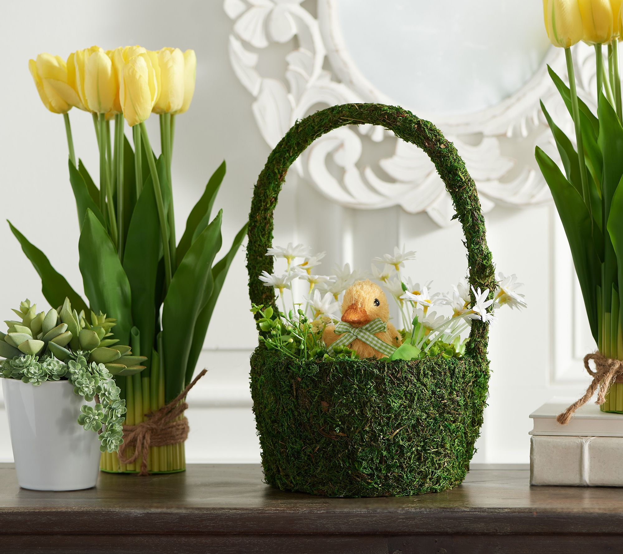 Moss Basket with Animal and Flowers by Valerie ,Duckling