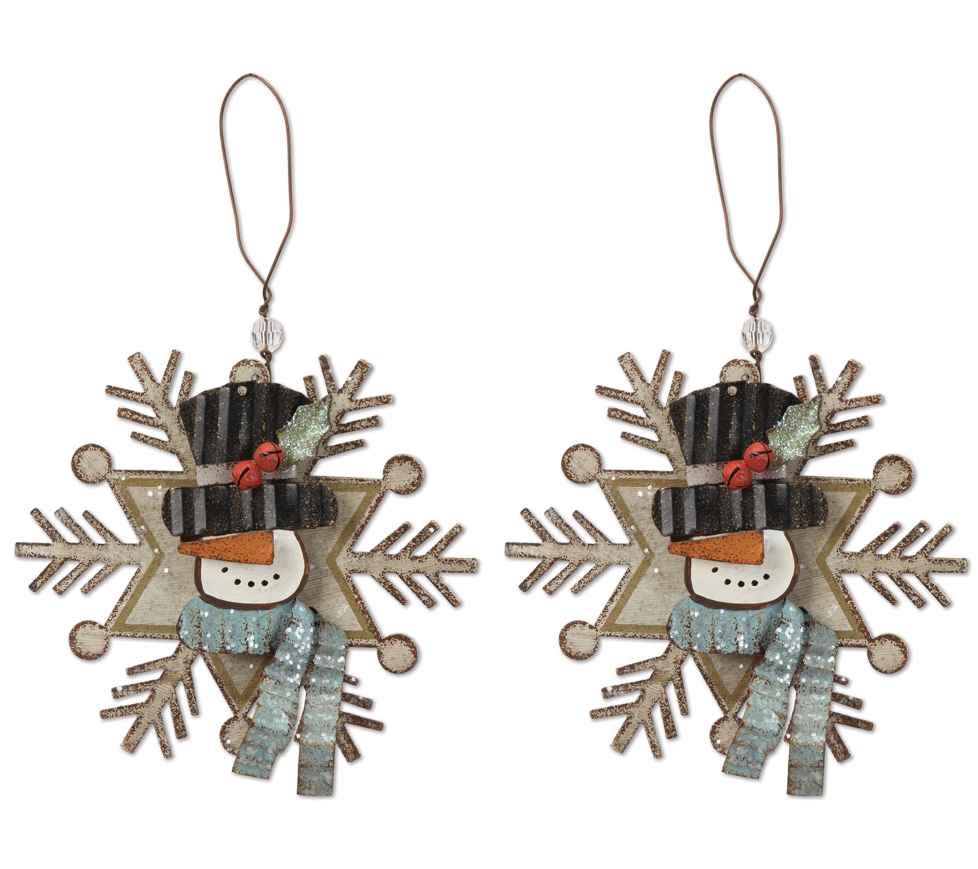 SVD set of 2 snowman snowflake ornaments