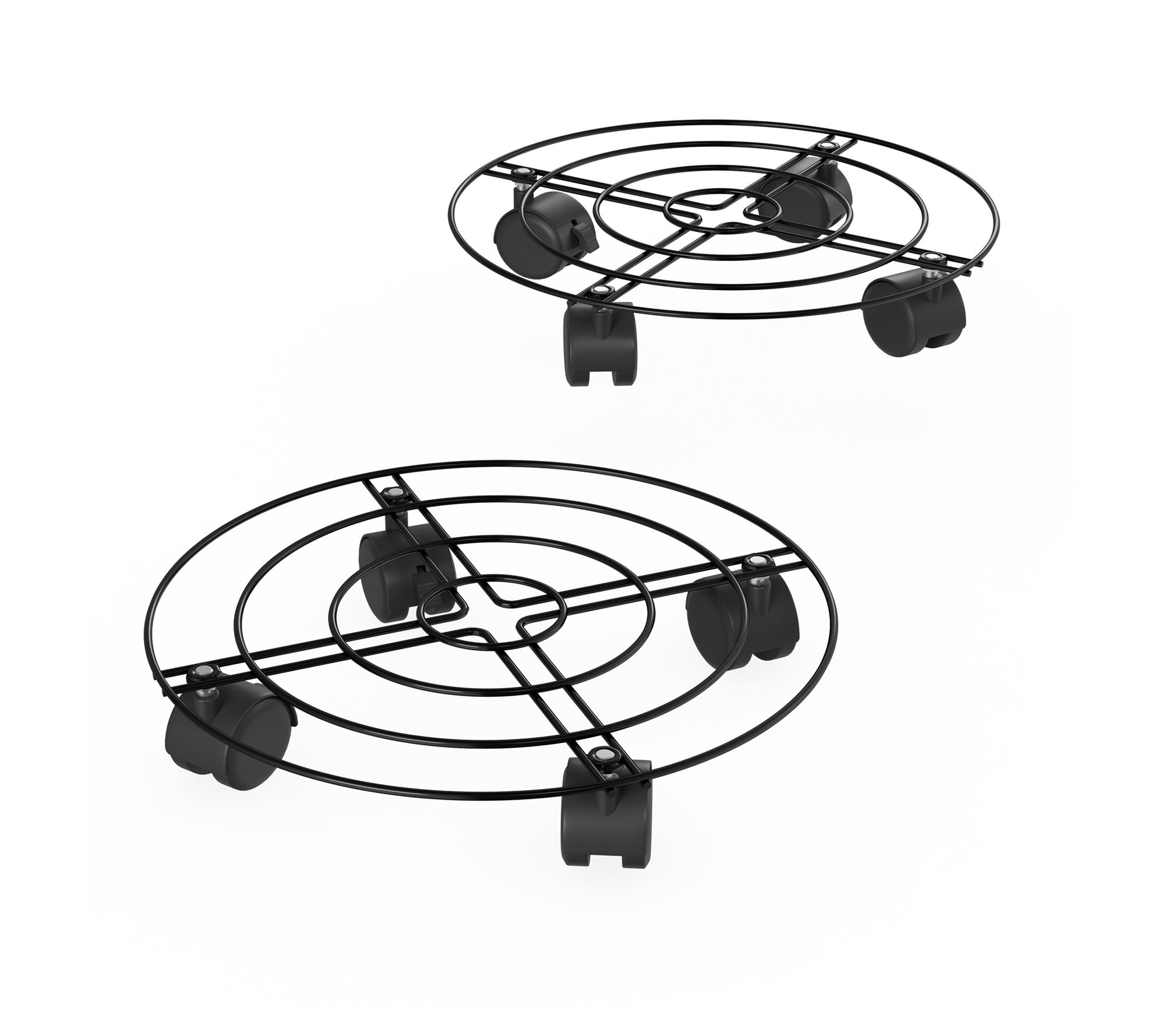 Nature Spring Metal Plant Caddy-Set of 2 Round Stand on Wheels