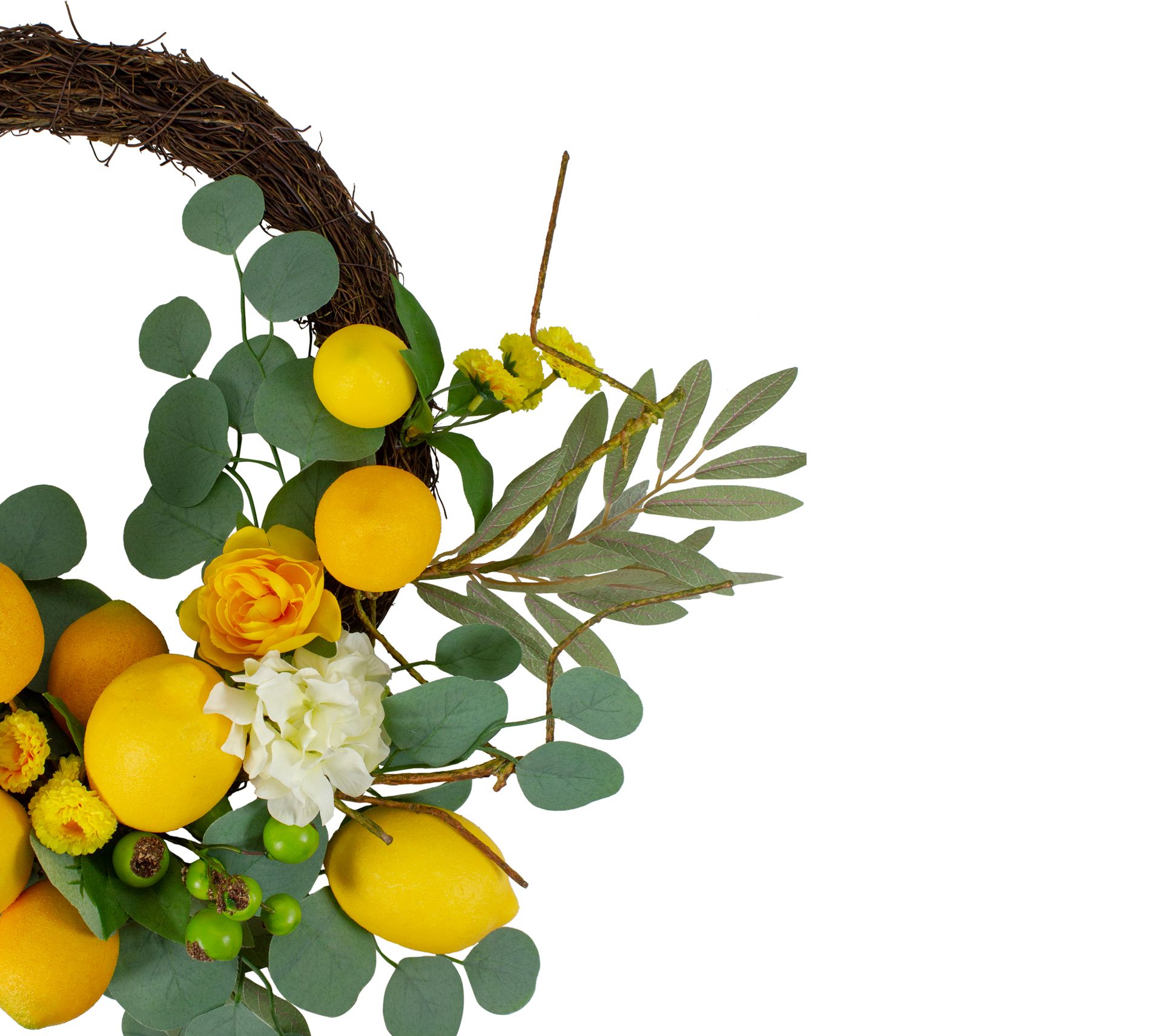 Lemons and Flowers Artificial Floral Spring Wre ath Yellow