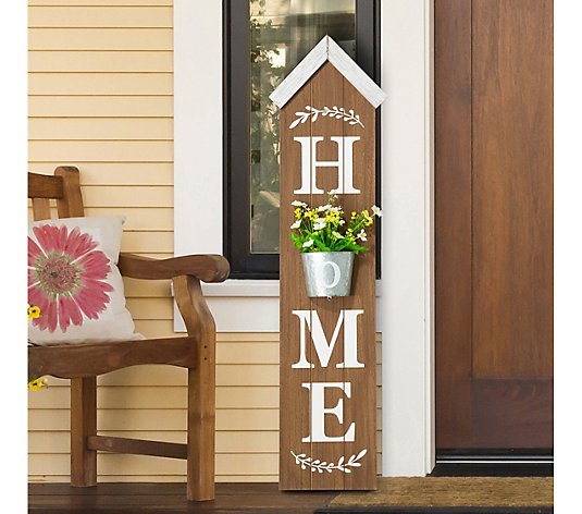 Glitzhome HOME Porch Sign with Metal Planter