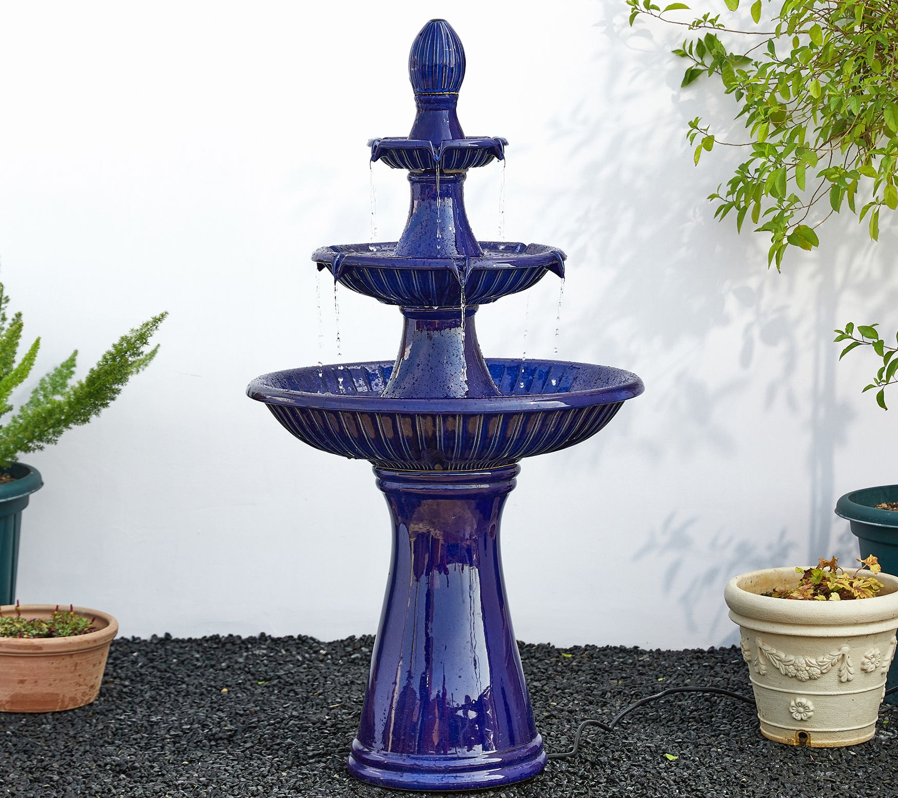 Glitzhome LED Lighted 3-Tier Ceramic Outdoor Garden Fountain