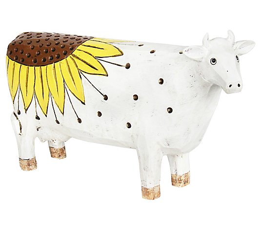 Exhart White Cow with Sunflower Statuary